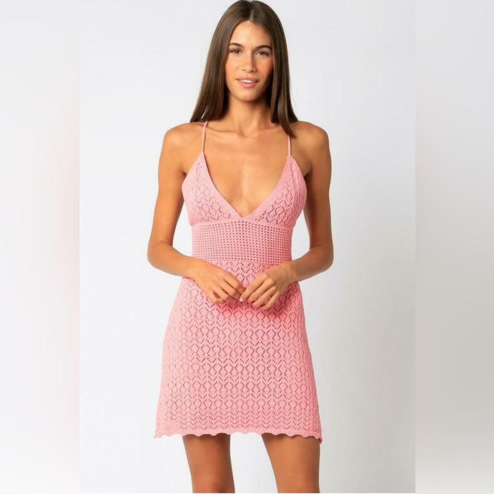 OLIVACEOUS Pink Crochet Mini Dress Size L
